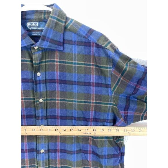 Polo Ralph Lauren Button Up Shirt Men’s L Blue Plaid Long Sleeve Classic Fit - Picture 5 of 9